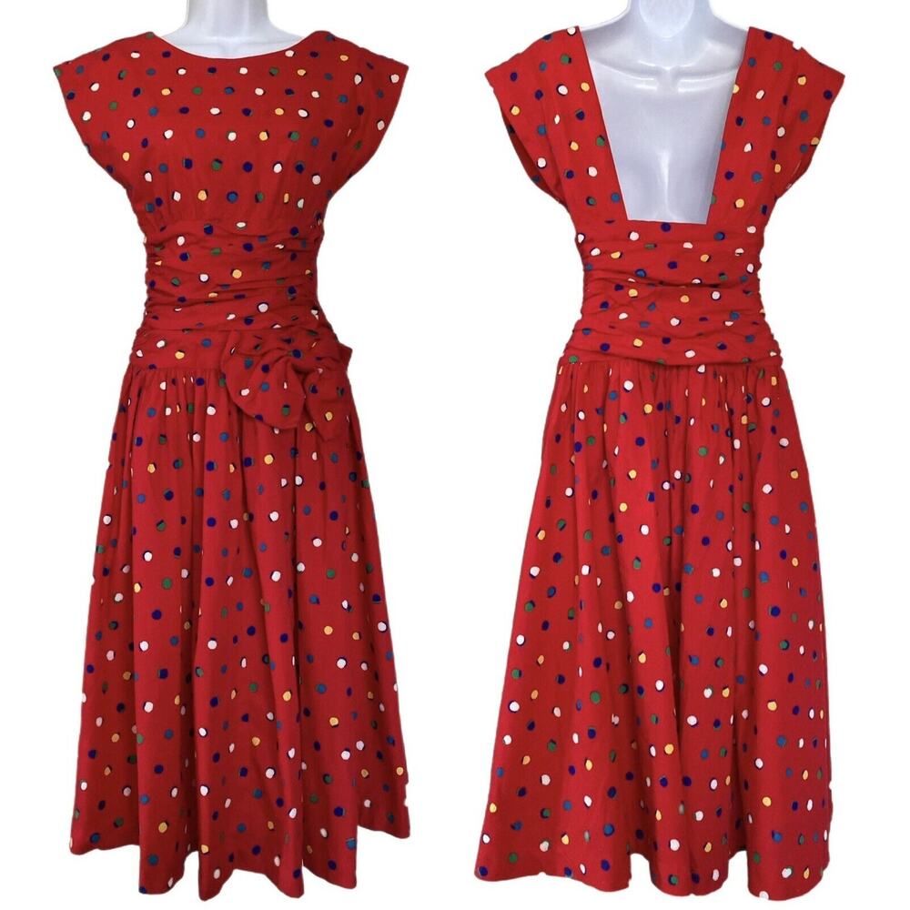 Vintage 80s Special Times Patty O’Neil Red Polka Dot Backless Party Dress XS/2